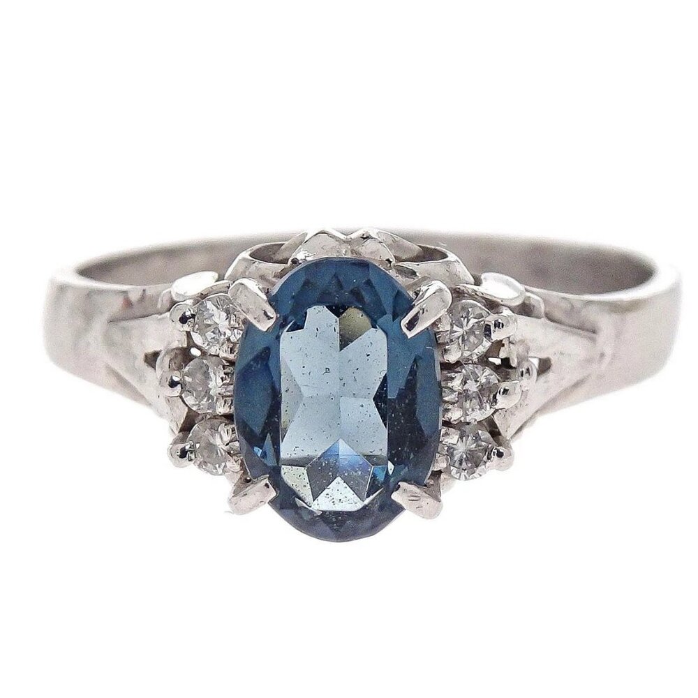 Ring Pt900 Silver Sapphire Diamond #52 Jewelry 155820